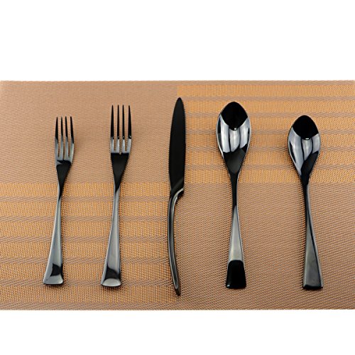 5-Piece Stainless Steel Flatware Silverware Set Service for 1 Dinnerware Mirror Polished Include Knife/Fork/Spoon Dishwasher Safe - size: 1-set-black