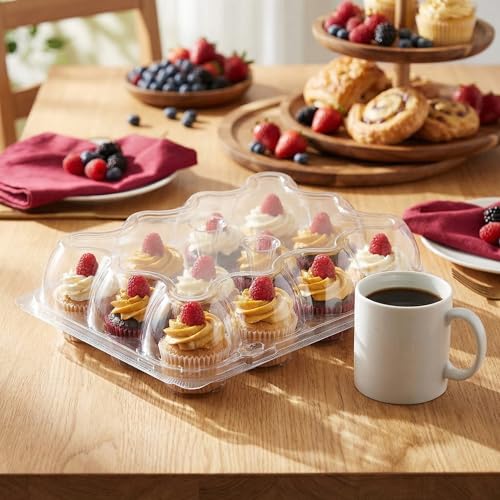 Hedume 12 Pack Cupcake Carrier, 12 Counts Stackable Cupcake Boxes, Clear Cupcake Container with Detachable Lid for Cupcakes, Muffin, BPA-free