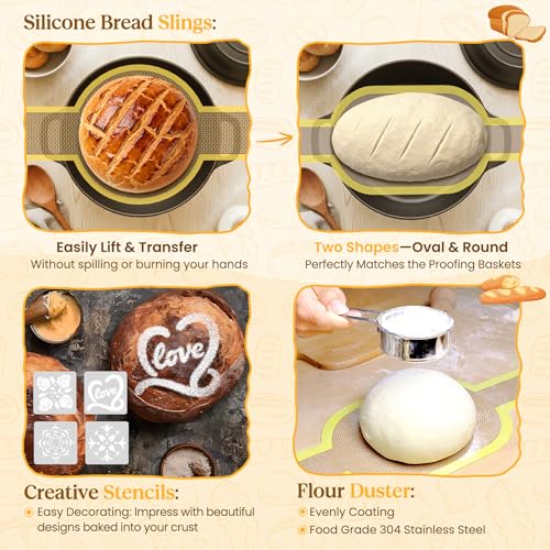 Sourdough Starter Kit with Cotton Rope Banneton Basket & Jar for Beginners