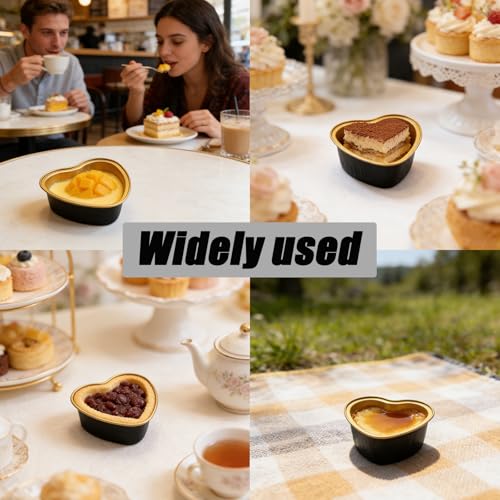 50 Pack Heart Shaped Cake Pans, 3.4oz Black and Gold - color: Black/Gold, size: Heart