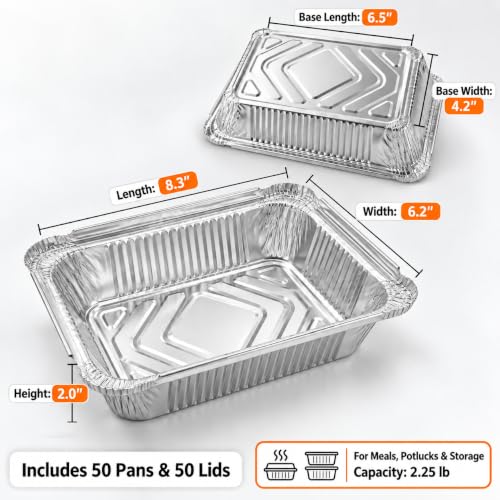 100 Pack Aluminum Foil Pans with Cardboard Lids, 8.3"x6.2", 2.25 LB - size: 100 Pack, style: Pans with Paper Lids