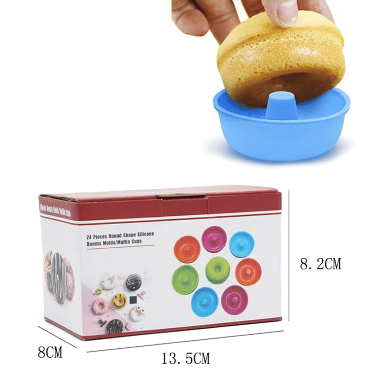 Silicone Donut Baking Cups, Cupcake Cups Reusable Muffin Liners, Multicolor, 3 Inches, Non-Stick, 24 Pack