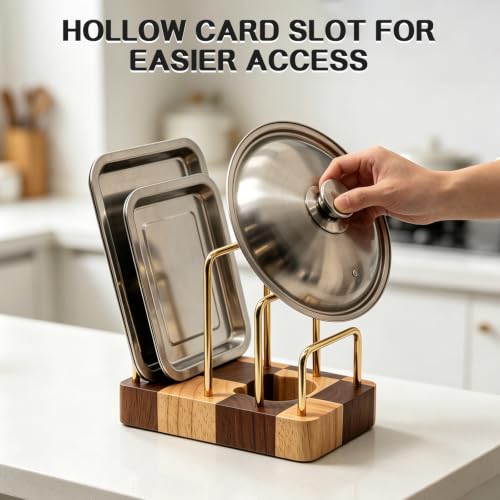 Chopping Board Rack with Rubberwood Base – 3 Slot Wood Cutting Board Holder - color: Rubberwood