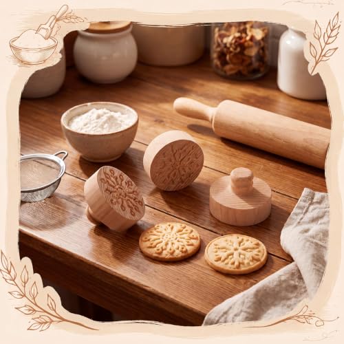 3 Set Snowflake Cookie Stamps, 2.5" Springerle Molds for Baking - style: Snowflake
