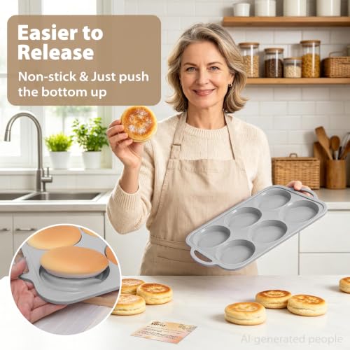 4 Inch Jumbo Silicone Muffin Top Pan with Frame Non Stick Egg Mold Baking - color: Light Grey
