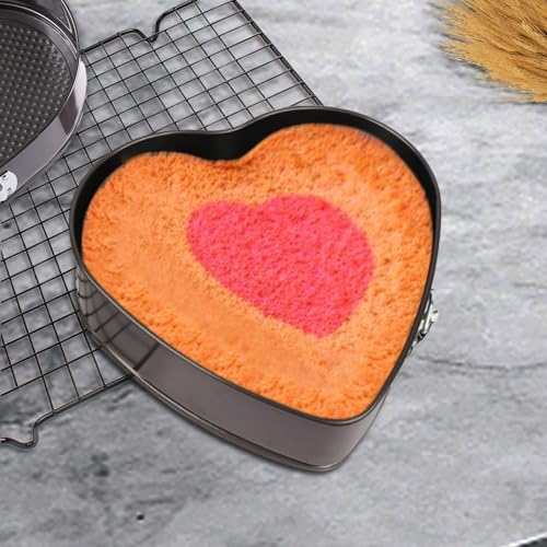10 inch Heart Shape Cake Tin, Removable Base, Stainless Steel Cake Mold with Snap Closure and Non Stick Layer, Easy to Demould, for Chiffon Cake, Black