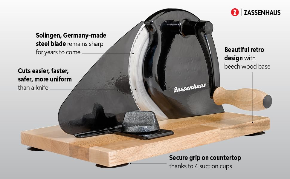 Zassenhaus Original Classic Adjustable Bread Slicer for Uniform Slices - Bread Slicer for Homemade Bread - 18/8 Stainless Steel Blade Sourdough Cutter - Cream, 11.75" x 8" - color: Cream, size: 11.75" x 8" x 4.7"