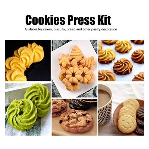 Stainless Steel Cookies Press, Cookie Press Gun Kit with 13 Cookie Discs and 7 Piping Tips for for DIY cake Maker Baking Supplie