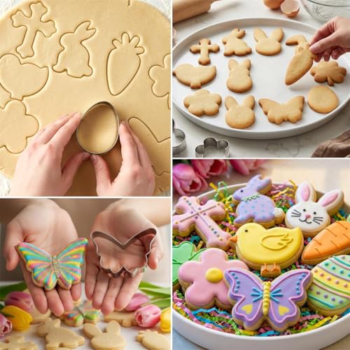 Easter Cookie Cutter Set, 12 Pieces Easter Bunny Cookie Cutter Set for Baking - Carrot, Bunny Face, Leaf, Egg, Flower, Butterfly Shapes Holiday Themed Party Supplies