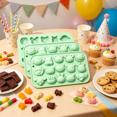 3Pcs Mini Animal Silicone Molds, Animal Silicone Candy Molds - color: Green (Animal)