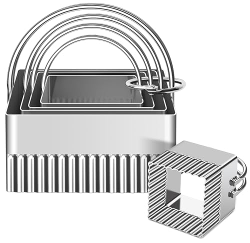 ALLTOP 5 Pieces Biscuit Cutters, Stainless Steel Square Cookie Cutter - style: Square Fluted Edge