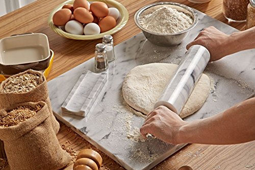 JEmarble Rolling Pin-Wooden Handles(White)(Premium Quality) Polished Surface 18-inch(10"Barrel) Genuine Stone Non-stick Save Effort Easy to Clean - color: Wooden Handle(White)