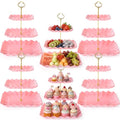 6 Pack of Plastic Square Dessert Cupcake Stand, 3 Tier Pink Cup Cake Holder Display Tower Dessert Tiered Serving Trays for Wedding Birthday Baby Shower Tea Party Decorations