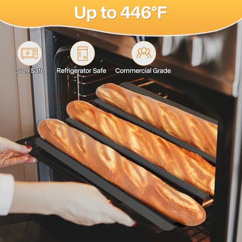 Baguette Bread Pan Kit, Perforated Nonstick 3 Loaf Bread Pan, Black - color: Black