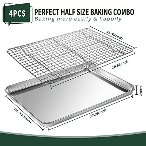 Half Sheet Pans with Rack Set [2 Pans + 2 Racks], CEKEE Stainless Half Size Large Baking Sheets with Rack -18 Inch Baking Tray Set- Rust & Warp Resistant & Heavy Duty Large Cookie Sheet - size: 18*12*1Inch