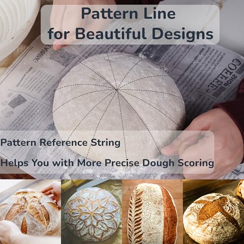 Bread Lame Dough Scoring Tool with Storage box, Pre Installed Blade Open Ready to Use, Included 10 Blades, Pattern Marking String, Cut Proof Finger Cots,Wood Handle with Magnetic, for Sourdough Baking