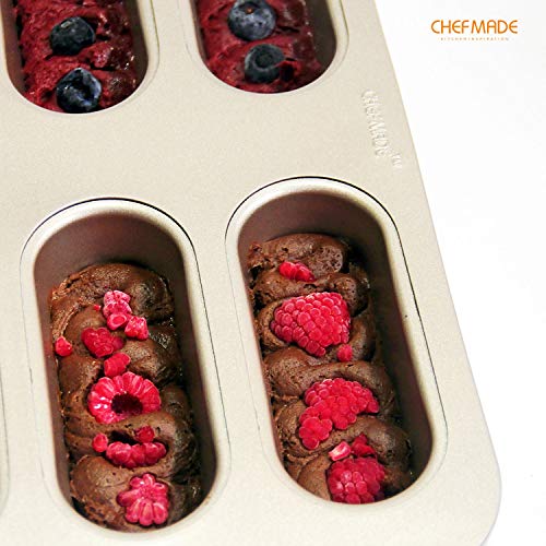 CHEFMADE Twinkie Cake Pan, 8-Cavity Non-Stick Mini Hotdog-Shaped Muffin Eclair Bakeware for Oven Baking (Champagne Gold) - size: Twinkie 8 Cups