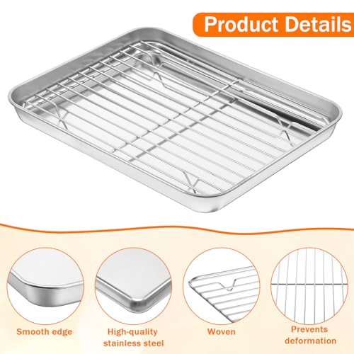 Baking Sheet with Wire Rack (2 Pans + 2 Racks), Stainless Steel Cookie Sheet with Cooling Racks, Stainless Steel Cookie Sheets Pan and CoolingRack for Baking Cookies Jelly Rolls