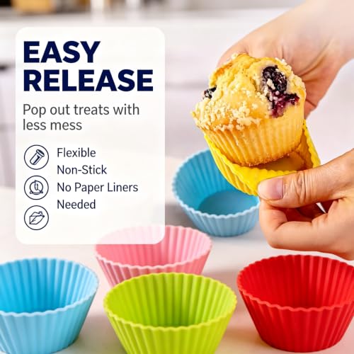 Reusable Silicone Baking Cups, 12 Pack Non-Stick Muffin Liners