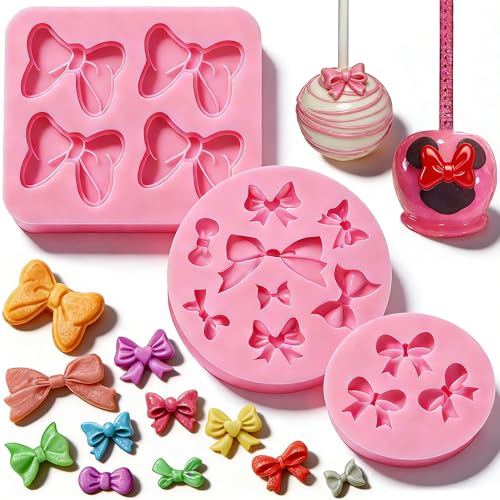 Bow Silicone Mold, AIMEIKI 3 Pack Mini Bows Fondant Molds Bowknot Candy Chocolate Mold Cake Pop Bow Craft Molds for DIY Decoration - color: 3pcs Bow Mold