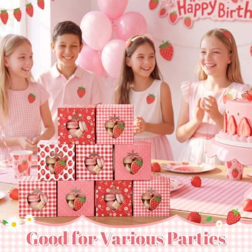 Eaasty 60 Packs Strawberry Cookie Boxes with Window 4x4x2.5 Inches - style: Strawberry