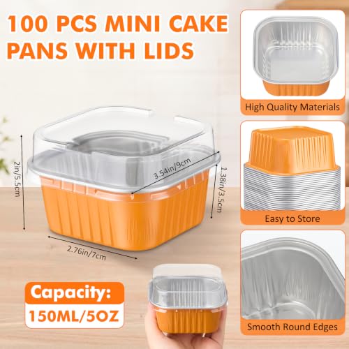 Skylety 100 Pcs 5oz Mini Square Cake Pans with Lids, Orange - color: Orange