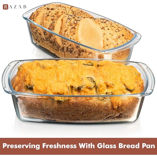 Razab (2 Pack Large 7.6 Cups / 1800 Ml / 1.9 Qt Glass Loaf Pans with Lids - color: Gray, size: Set of 02