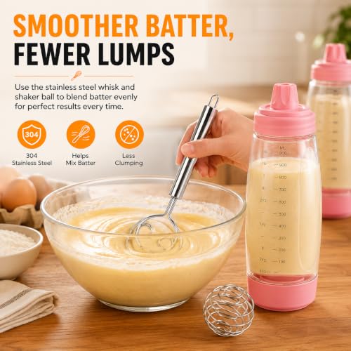 2 Pack Pancake Batter Dispenser Bottle Kit(2 Pack-Pink) - color: 2 Pack-Pink
