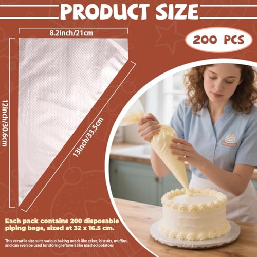 200PCS 12 Inch Disposable Piping Bags, Icing Piping Bags for Frosting, Thickened Non-Slip and Anti-Burst Pastry Bags for all Size Tips Couplers and Baking Cookies Candy Supplies Kits - size: 12 inch
