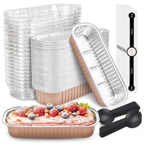 NPLUX Mini Halloween Baking Pans with Lids, 6.8oz 50 Pack for Parties - color: Champagne