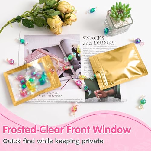 FUNFERY 100 Pack Mylar Resealable Bags, Gold Foil Packaging Bags - color: Gold, size: 7 x 10 inch