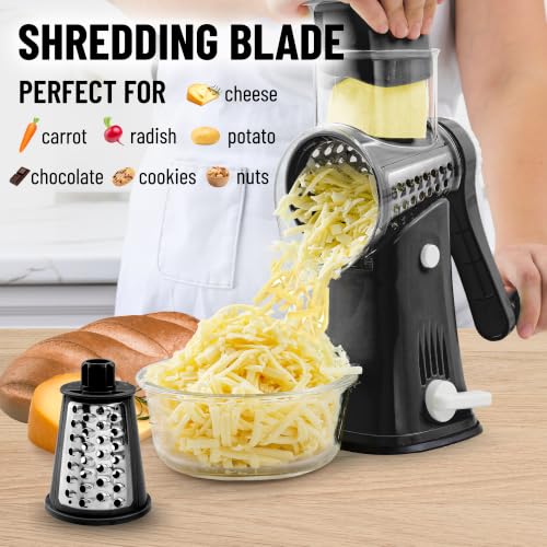 Rotary Cheese Grater Hand Crank, Vegetable Shredder - Black & Chrome - color: 01 - Black