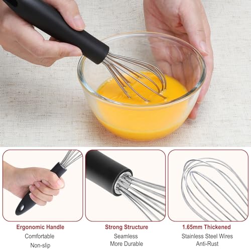 HOTEC 4Pcs Silicone Whisk Set, Wire Balloon Whisks for Cooking Egg Beater - color: 4pcs: Silver 6.7"+9.3"+10.4"+12"