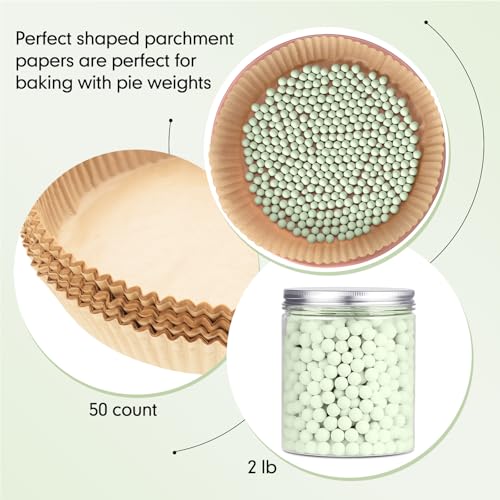 Patelai 1 Pcs 2 lb Pie Weights Ceramic, 50 Pcs Parchment Paper, Light Green - color: Light Green