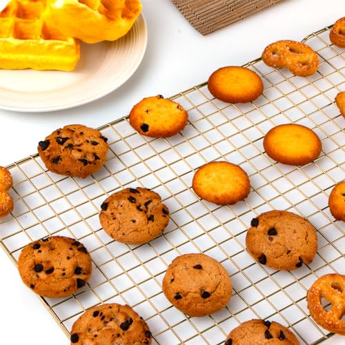 Briout 2PCS Cooling Rack for Cooking and Baking, 16" x 10" Wire Rack, Gold - color: Gold, size: 16"x10"-2PC