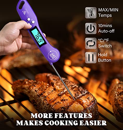 DOQAUS Meat Thermometer – Temperature Dial Thermometers for Cooking Backlight & Auto-Rotating Display, Kitchen Gadgets Essentials for BBQ Oven Grill Smoker Candy Purple - color: Purple