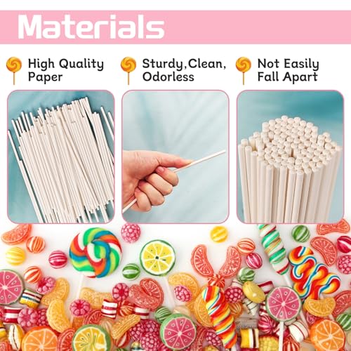 100 Pack 8 Inch White Lollipop Sticks,Long Paper Treat Sticks,White Paper Cake Pop Stick for Homemade Candy,Cupcake Toppers,Chocolate,Dessert (Dia 4mm) - size: 8 Inch (Pack of 100)
