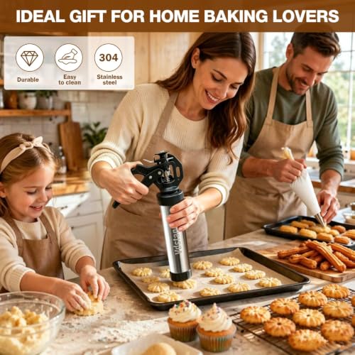 3-in-1 Cookie Press and Churro Maker, Stainless Steel Baking Gun