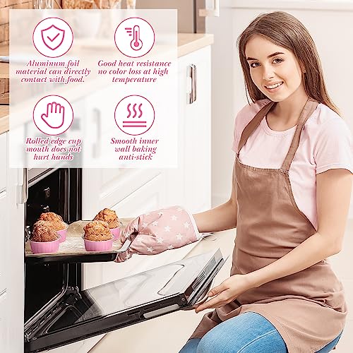 Gejoy 400 Pcs Aluminum Foil Baking Cups with Lids, Classic, Pink - color: Pink, size: Classic