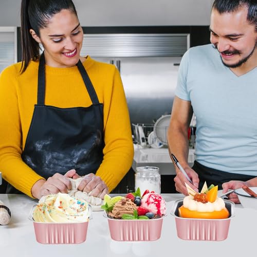 Mini Cake Pans With Lids And Spoons 10 oz 50 Pack Individual Small Cake Aluminum Foil Pans Disposable Square Mini Brownie Baking Cupcake Liners Muffin Tin tins (Pink, 10oz) - color: Pink, size: 10oz
