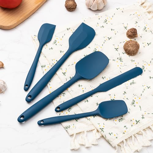 Silicone Spatula Set,5 Piece Food Grade Rubber Spatulas,Navy Blue - color: Navy Blue