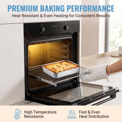 TeamFar Lasagna Pan, 9.3" x7" x1.9" Stainless Steel Rectangular Cake Pan - color: Silver, size: 9 Inch