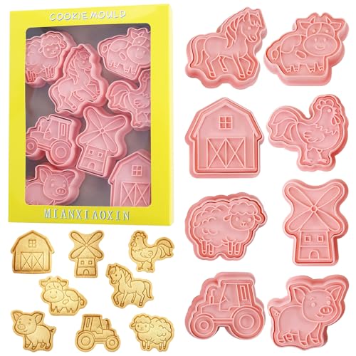 Farm Animal Cookie Cutter Set 8Pcs Barn Tractor Windmill Biscuit Molds - color: Farm
