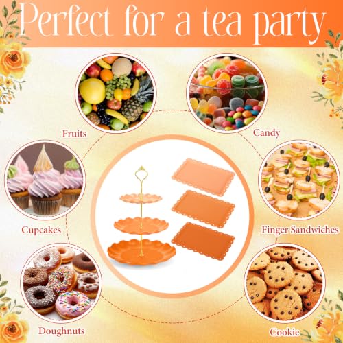 FoldTier 6 Pack Cupcake Stand Set 3 Pcs 3 Tier Gradient Dessert Table Display Stands Cookie Tray Rack 3 X14 in Rectangle Party Trays for Wedding Birthday Tea Party Baby Shower(Orange,Round) - color: Orange, style: Round