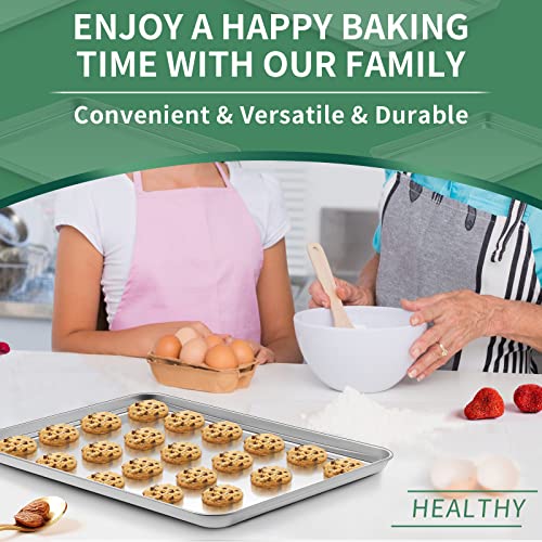 Baking Sheets Set of 2, HKJ Chef Cookie Sheets 2 Pieces & Stainless Steel Baking Pans & Toaster Oven Tray Pans, Rectangle Size 18 x 13 x 1 inch, Non Toxic & Healthy & Easy to Clean - size: 18inch
