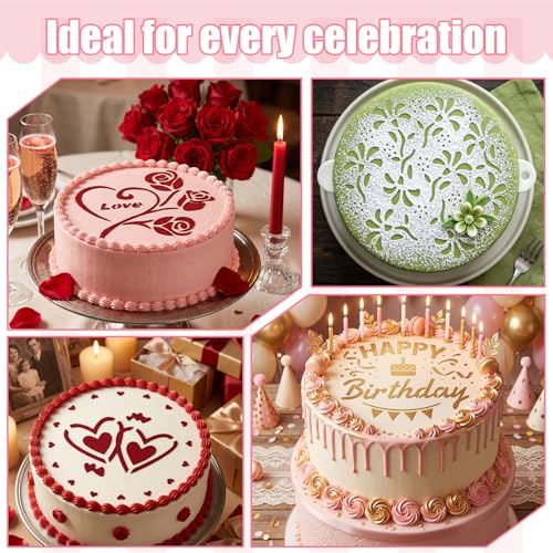 4Pcs Cake Stencils Set, Happy Birthday Stencil for Cakes Cookie Stencils