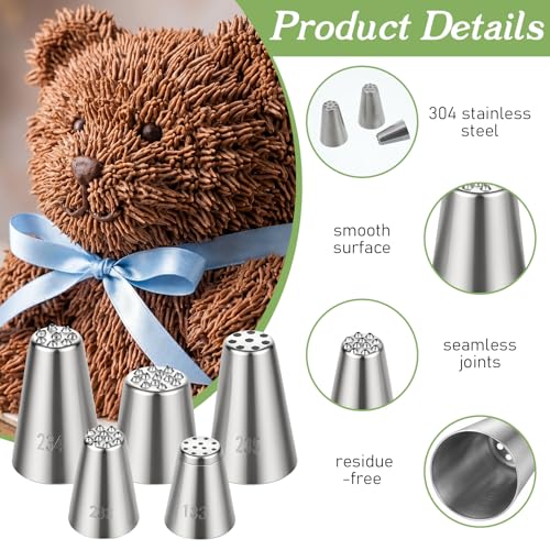 5PCS Grass Piping Tip, Grass Tip for Cake Decorating, Stainless Steel Cake Decorating Tips, Icing Tips for Cupcake Decor Frosting DIY Baking Supplies