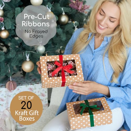 Christmas Cookie Boxes with Window & Ribbon (20 Pack) Baked Goods Packaging