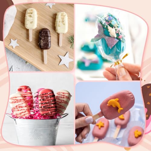 3 Inch Cakesicle Cutter and Cake Pop Mold Set with 8.7in Tray, 100 Wooden Sticks & 100 Bags, Silicone Cakesicle Mold for Homemade Cake Pops, Baking, Birthdays and Party Desserts (Pink) - color: Pink