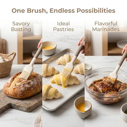 2Pcs Silicone Oil Brush with Wooden Handle,Durable Basting Brush Pastry Brush,Easy to Clean,White Food Brushes for Cooking Baking Grilling